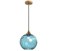 MZStech 20cm Bleu Globe en verre Suspension Base en bronze doré avec boule de verre Lampe de plafond suspendue pour îlot de cuisine, salle à manger et table de chevet (Bleu)