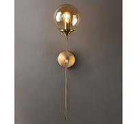 MZStech Applique murale industrielle vintage, globe en verre Ambre avec applique murale dorée à bras long, applique murale dorée pour chevet (Ambre)