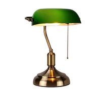 MZStech Lampe de bureau/lampe de banquier/lampe de bureau, abat-jour en verre blanc, interrupteur à tirer et ampoule à filament de LED 4w (Vert, base en laiton)