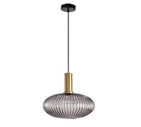 MZStech Lampe suspendue moderne, suspension en verre gris avec douille de suspension en cuivre doré