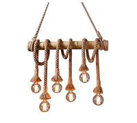MZStech Lampe Suspension industrielle rétro à 6 lampes en corde de chanvre et bambou pour salle à manger, salon, restaurant