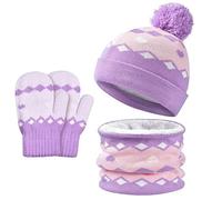 MZSYLK Ensemble 3 en 1 pour enfant - Bonnet d'hiver en tricot thermique double couche - Doublure polaire - Cache-cou pour garçons et filles de 3 à 8 ans, Violet (02), 3-8 Jahr Old