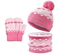 MZSYLK Ensemble 3 en 1 pour enfant - Bonnet d'hiver en tricot thermique double couche - Doublure polaire - Cache-cou pour garçons et filles de 3 à 8 ans, Rose (02), 3-8 Jahr Old