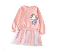 MZSYLK Robe licorne à manches longues en coton confortable et décontractée pour filles, rose, 5-6 ans