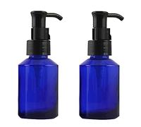 MZUU Lot de 2 flacons vides rechargeables en verre bleu de 60 ml avec pompe pour cosmétiques