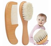 MZY1188 Brosse à Cheveux bébé avec Manche en Bois,Ensemble de Brosse et Peigne en Bois Naturel 2pcs, kit de bébé pour Enfants de Soins de Cheveux de chèvre Super Doux