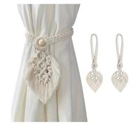 MZYFDC Fermatende in Corda di Cotone Attaches de Rideaux en Corde Coton tressée à la Main, Pompon et Feuille(Off-White 2PCS)