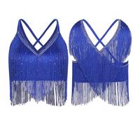 MZYFDC Justaucorps De Danse Latine À Franges Womens Latin Cha-Cha Dance Performance Competition Costume V-Neck Sleeveless Crisscross Back Fringe Crop Top Salsa Rumba Samba(COLOR1,XX-Large)