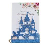 MZYFDC Lot de 10 cartes d'invitation mariage découpées au laser en forme château calèche à paillettes, carte luxe rouge argentée, fournitures fête(Blue)