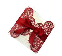 MZYFDC Lot de 15 cartes mariage en dentelle blanche, invitations florales for fiançailles, anniversaire, baptême(Red,Whole Set Blank)