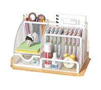 MZYFDC Organisation Bureau Mesh Pen Holder and Organizer Office Supplies with 7 Compartments, Desktop Drawer, Metal for Desk(White)