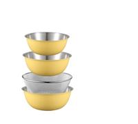 MZYFDC Saladier Ensemble de saladiers en acier inoxydable, batteur à œufs, récipient for pâte, for aliments, ensemble fruits et légumes cuisine(4Pcs Yellow)