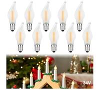 MZYOYO Lot de 10 E10 Ampoule LED, AC 34V bougies LED E10 pour arceaux lumineux,pour arceaux lumineux 2100K Blanc Chaud, 0,2W, 3LM, mat