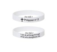 MZZJ Bracelet de motivation en caoutchouc de silicone avec croix chrétienne 4:13 et verset de la Bible Inscription Faith 12 mm Blanc 20 cm