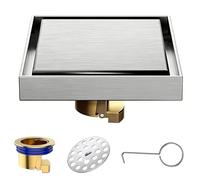 MZZKFC Siphon de Sol Invisible Siphon De Sol À Monter Soi-même avec Noyau Laiton À 90°, Filtre À Cheveux Amovible Crochet, Couvercle De Siphon Carré 10cm, Antidérapant Antirouille(Black)