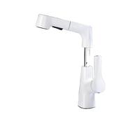 MZZYG Robinetterie de Cuisine Robinet De Lavabo De Salle De Bain Extractible 360 ° Rotatif Robinets De Bassin Anti-éclaboussures Mitigeur Chaud Froid Ascenseur Pulvérisateur À Tirette(White)