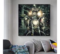 N/Ａ Impressions décoratives sur Toile Singe équitation Moto Toile Peinture Affiche et Singe Fumer Un Cigare Imprime Peinture Mur Photos pour Salon maison-60x60cm