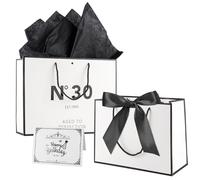 N°30 EST.1995 Birthday Pochette Cadeau Papier,Noir Blanc Gift Bag Paquet,1 Cartes +3 Mouchoirs +1 Noeud Pour Garçon Fille 30 Ans Fête d'Anniversaire Cadeaux Décorations