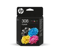 HP 308 - Pack de 2 - noir, cyan, magenta, jaune - original - blister - cartouche d'encre - pour ENVY 6110e, 6120e, 6130e, 6520e, 6530e