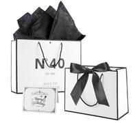N°40 EST.1985 Birthday Pochette Cadeau Papier,Noir Blanc Gift Bag Paquet,1 Cartes +3 Mouchoirs +1 Noeud Pour Garçon Fille 40 Ans Fête d'Anniversaire Cadeaux Décorations