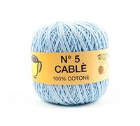 N° 5 Cablè Pelote de fil de coton pur, 50 g Azzurro Baby