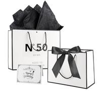 N°50 EST.1975 Birthday Pochette Cadeau Papier,Noir Blanc Gift Bag Paquet,1 Cartes +3 Mouchoirs +1 Noeud Pour Garçon Fille 50 Ans Fête d'Anniversaire Cadeaux Décorations