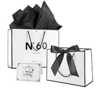 N°60 EST.1965 Birthday Pochette Cadeau Papier,Noir Blanc Gift Bag Paquet,1 Cartes +3 Mouchoirs +1 Noeud Pour Garçon Fille 50 Ans Fête d'Anniversaire Cadeaux Décorations