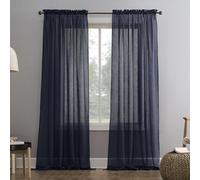 N° 918 Erica Rideau en Voile Transparent texturisé avec Passe-Tringle, 129,5 x 241,3 cm, Bleu Marine
