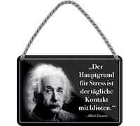 N/A Albert Einstein HS464 Plaque suspendue avec inscription en allemand "Grundgrund für Stress sind Idioten" 18 x 12 cm