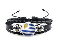 N - A Bracelet Drapeau Bracelet Coupe du Monde Football 2 pièces Pays Bracelet Tressé World Cup Country Flag Bracelet Femmes Hommes Enfant (Uruguay)