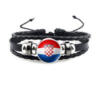 N - A Bracelet Drapeau Bracelet Coupe du Monde Football 2 pièces Pays Bracelet Tressé World Cup Country Flag Bracelet Femmes Hommes Enfant (Croatie)