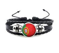 N - A Bracelet Drapeau Bracelet Coupe du Monde Football 2 pièces Pays Bracelet Tressé World Cup Country Flag Bracelet Femmes Hommes Enfant (Portugal)