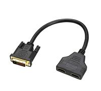 N/A DVI to HDMI Splitter 1 in 2 Out Male to Dual Female Cable 1ft 30cm Black for HDTV Projector