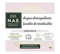 N.A.E. - Disques démaquillants Lavables Visage - Cotons réutilisables - Pour une Nettoyage Doux du Visage - Oeko-tex - 100% Coton Biologique Naturel- Emballage Recyclable - 4 Disques