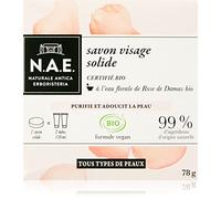 N.A.E. - Nettoyant Démaquillant Visage Solide - Enrichi en Eau de Rose de Damas - Certifié Bio - Formule Vegan - 99 % d’ingrédients d’origine naturelle - Savon de 78 g