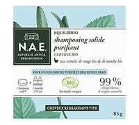 N.A.E. - Shampoing Solide Certifié Bio - Purifiant Cheveux Gras - Extraits de Sauge Bio et de Menthe Bio - Formule Vegan - 99 % d'ingrédients d'origine naturelle - Savon de 85 g