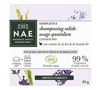 N.A.E. Shampoing Solide Certifié Bio, Usage Quotidien Cheveux Normaux, Extraits de Riz Bio et de Lavande Bio, Formule Vegan, 99 pour cent d'ingrédients d'origine naturelle, Savon de 85 g