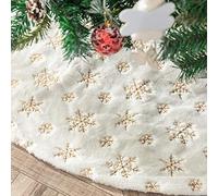 N/A Henrey Tech Jupe de Sapin de Noël 122 cm Tapis en Fausse Fourrure avec Broderie Flocon de Neige Doré Fête de Noël Décoration de Sapin de Noël