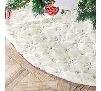 N/A Henrey Tech Jupe de Sapin de Noël 122 cm Tapis en Fausse Fourrure avec Broderie Flocon de Neige Argent Fête de Noël Décoration de Sapin de Noël