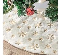 N/A Henrey Tech Jupe de Sapin de Noël 78 cm Tapis en Fausse Fourrure avec Broderie Flocon de Neige Doré Fête de Noël Décoration de Sapin de Noël