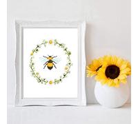 N / A Impressions décoratives sur Toile Abeille Impression Miel Bourdon Affiche Enfants Chambre décor, Insectes Feuilles Marguerite Plante Printemps Mur Art Toile Peinture Ferme décor-40x60cm