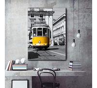 N / A Impressions décoratives sur Toile Moderne Tramway Jaune dans la Ville Mur Photo oeuvre Toile Peinture Art imprimé Affiche Bois Cadre Plaque décorative pour la maison-40x60cm