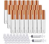 N /A Lot de 24 tubes de brillants à lèvres transparents avec pinceau d’application - Flacons rechargeables de 10 ml avec 2 seringues de 10 ml en plastique pour maquillage (or rose)