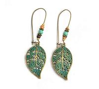 N / A Nigoz 1 paire de boucles d'oreilles pendantes ethniques en forme de feuille pour femme - Style bohème vintage - Bijoux de qualité supérieure et artisanat exquis