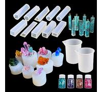 N|A Woohome 24 PCS Moules en Resine, Moule Resine Silicone Comprendre 18 PCS Moules en Résine de Cristal et Paillettes pour Résine pour La Fabrication de Bijoux DIY Artisanat Artisanal Décoration