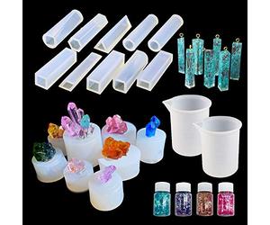 N|A Woohome 24 PCS Moules en Resine, Moule Resine Silicone Comprendre 18 PCS Moules en Résine de Cristal et Paillettes pour Résine pour La Fabrication de Bijoux DIY Artisanat Artisanal Décoration