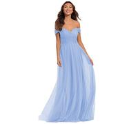 N/ C C003 Robe de demoiselle d'honneur en tulle à épaules dénudées pour mariage, bleu ciel, 42