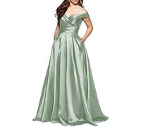 N/ C Robe de bal sans manches avec épaules dénudées et poches pour femme, vert mousse, 40