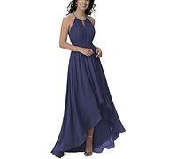 N/ C Robe de demoiselle d'honneur longue dos nu en mousseline de soie pour femme Bleu roi Taille 42, bleu marine, 42