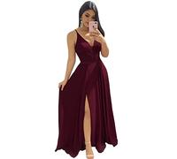 N/ C Robe de demoiselle d'honneur longue et simple avec col en V et fente pour femme, bordeaux, 40